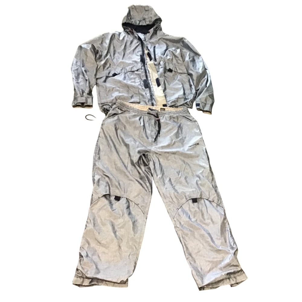 Vtg Enyce Metallic Silver Grey Tracksuit Hooded Windbreaker Jacket Pants Set 2XL